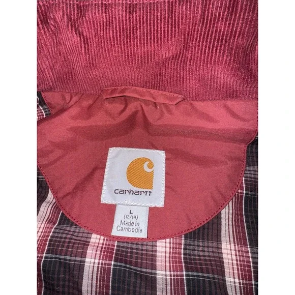 Carhartt Women's Large L Quilted Vest Corduroy Plaid Lined Maroon Burgundy Zip - Picture 6 of 10